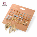 DANZE Punk 20 Pairs Pack Set Brincos Mixed Stud Earrings For Women Crystal Ear Studs Fashion Simulated Pearl Jewelry Wholesale-E0660-JadeMoghul Inc.