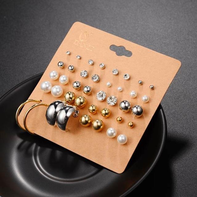 DANZE Punk 20 Pairs Pack Set Brincos Mixed Stud Earrings For Women Crystal Ear Studs Fashion Simulated Pearl Jewelry Wholesale-E0661-JadeMoghul Inc.