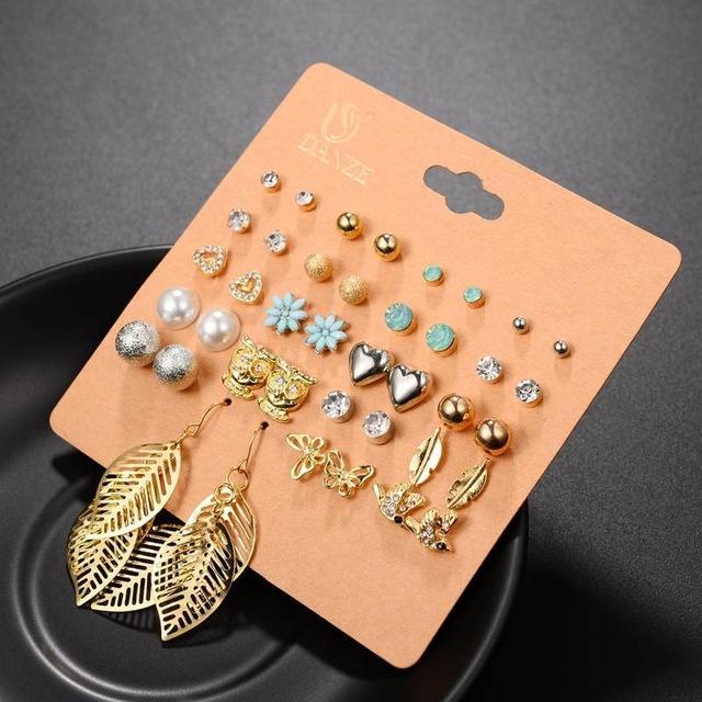DANZE Punk 20 Pairs Pack Set Brincos Mixed Stud Earrings For Women Crystal Ear Studs Fashion Simulated Pearl Jewelry Wholesale-E0689-JadeMoghul Inc.