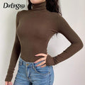 Darlingaga Casual Solid Skinny Turtleneck Long Sleeve Bodysuit Warm Basic Woman Body Fall Winter High Neck Sheer Bodysuits Slim JadeMoghul Inc. 