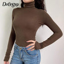 Darlingaga Casual Solid Skinny Turtleneck Long Sleeve Bodysuit Warm Basic Woman Body Fall Winter High Neck Sheer Bodysuits Slim JadeMoghul Inc. 