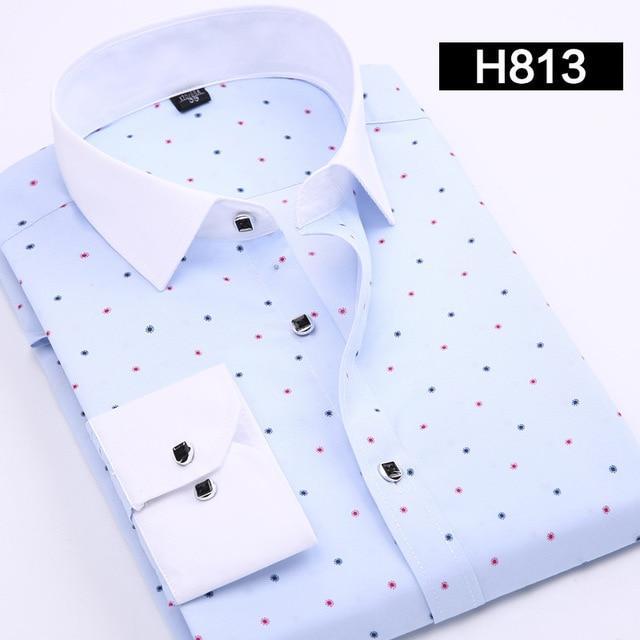 DAVYDAISY Men's Casual Shirt Autumn Full Sleeve Solid Print High Quality Social Dress Shirt Men Brand Clothing Camisa DS-110-H813-Asian S Lable 38-JadeMoghul Inc.