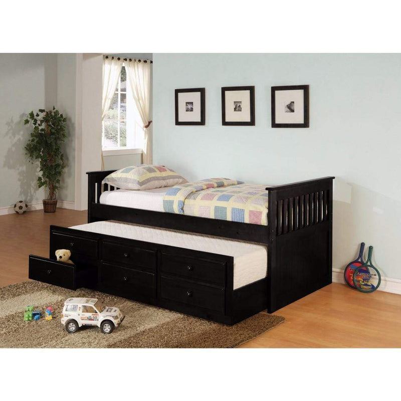 Daybeds Sophisticated Daybed Bed with Trundle and Storage Drawers, Black Benzara