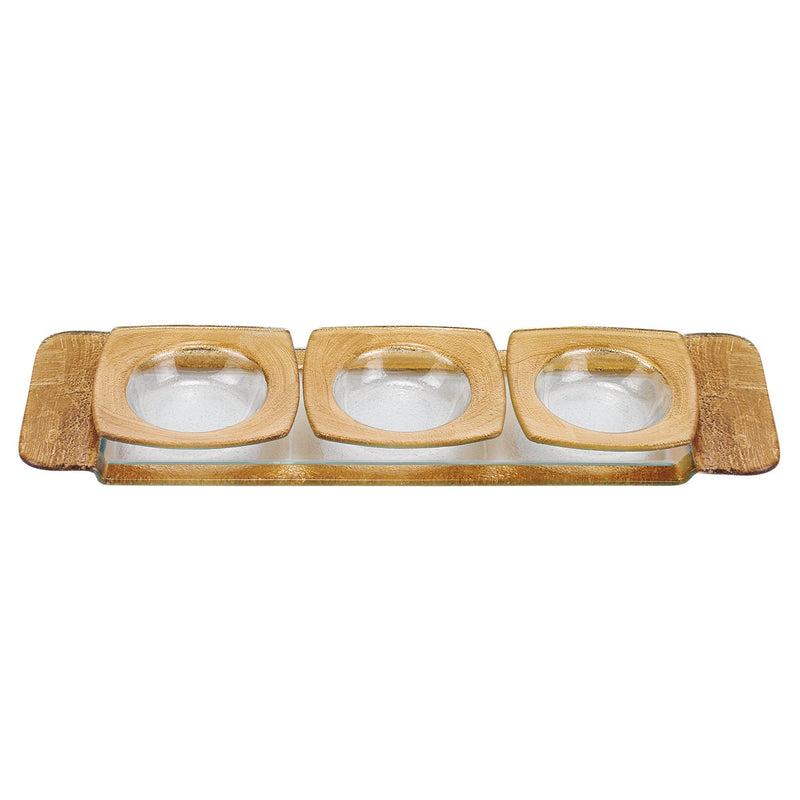 Party Trays - Dazzling Gold Tray With 3 Bowls L16"