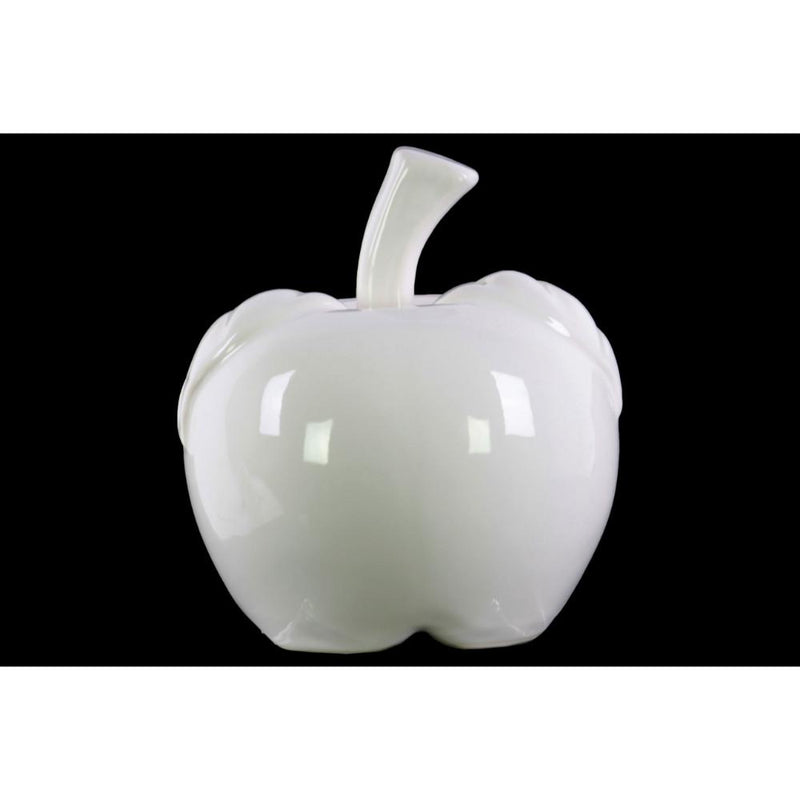 Decorative Apple Figurine In Ceramic, Large, Glossy White-Statues-White-Ceramic-JadeMoghul Inc.