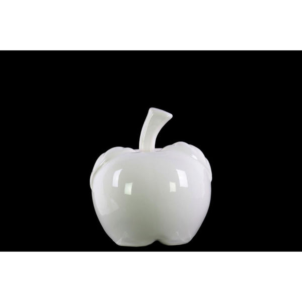 Decorative Apple Figurine In Ceramic, Small, Glossy White-Statues-White-Ceramic-JadeMoghul Inc.