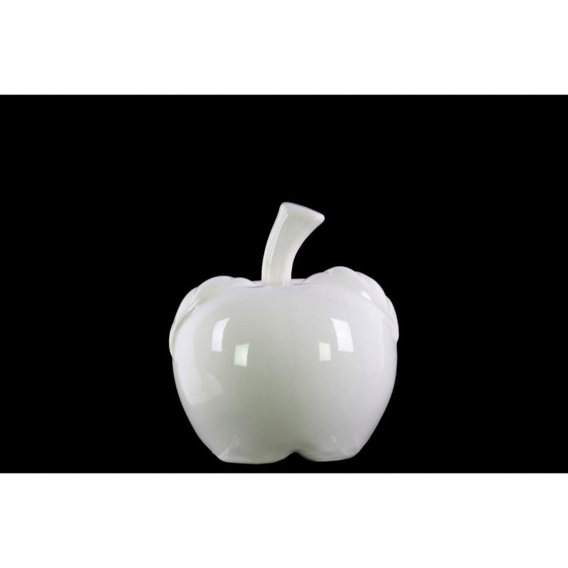 Decorative Apple Figurine In Ceramic, Small, Glossy White-Statues-White-Ceramic-JadeMoghul Inc.