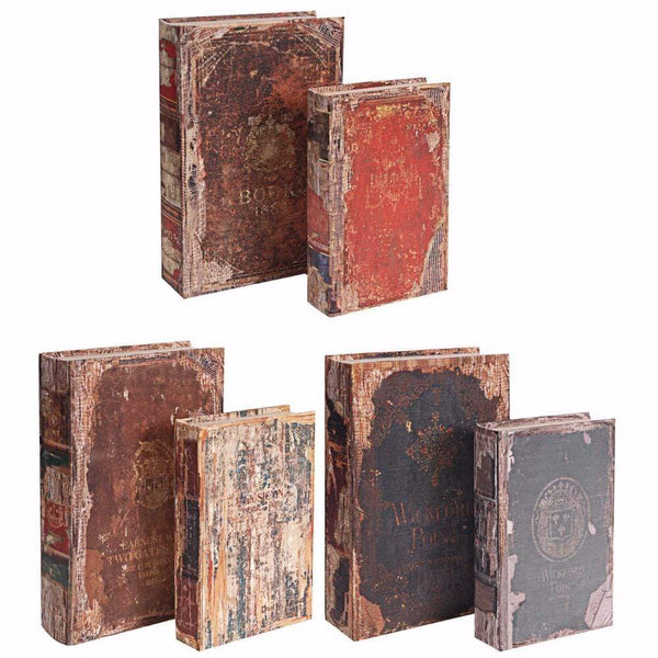 Decorative Boxes Set of 6 Antique Distressed Book Boxes, Multicolor, 3 Assortment Benzara