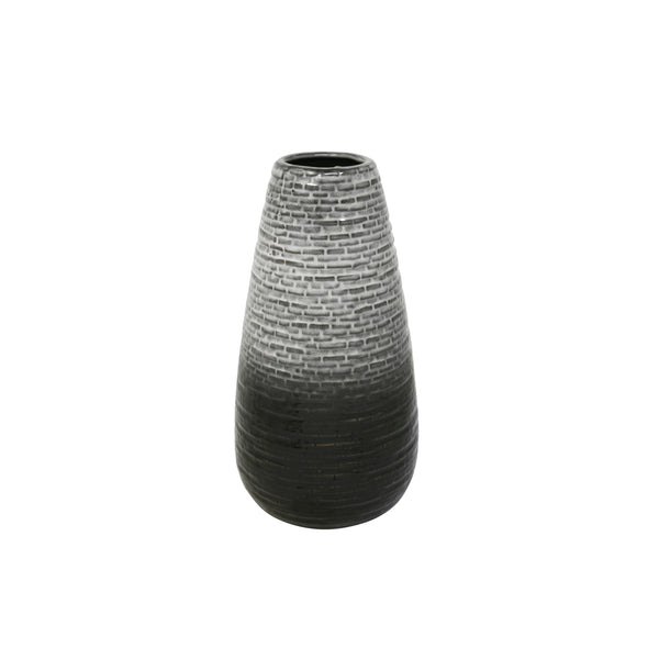 Decorative Brushed Textured Ceramic Vase with Round Opening, Small, Gray and White-Vases-Gray and White-Ceramic-JadeMoghul Inc.