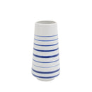 Decorative Ceramic Vase with Striped Design, White and Blue-Vases-White and blue-Ceramic-JadeMoghul Inc.