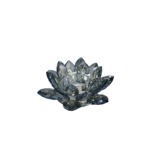 Decorative Crystal Lotus Votive Candle Holder, Blue-Candle and Votive Holders-Blue-Crystal-JadeMoghul Inc.