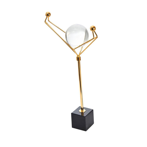 decorative Glass Orb On Metal Stand Sculpture, Multicolor