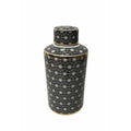 Decorative Jars and Urns Splendid Ceramic Covered Jar, Black And White Benzara