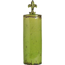 Tall Round Ceramic Jar with Fleur-de-lis Finial, Green