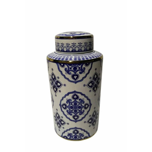 Traditional Ceramic Covered decorative Jar, Blue And White