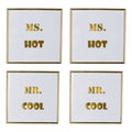 Decorative Mr. and Ms. Wall Art in Plastic Frame, Small, Set of Four, White and Gold