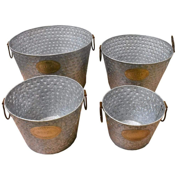 Decorative Objects and Figurines Old-Style Metal tub With Handle, Copper, Set Of 4 Benzara