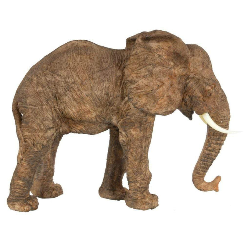 Decorative Objects and Figurines Polyresin Walking Elephant Accent, Brown Benzara