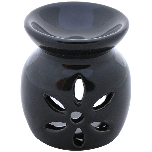 Decorative Objects and Figurines Small Black Floral Cut Work Oil Diffuser In Ceramic Brand Benzara