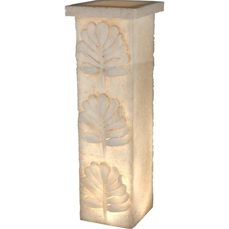 Decorative Polyresin Pedestal With Embossed Leaf Design, Cream-Sculptures-Cream-Polyresin-JadeMoghul Inc.