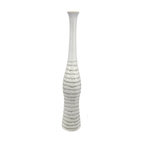 Decorative Polyresin Vase with Elongated Flared Neck, White-Vases-White-Polyresin-JadeMoghul Inc.