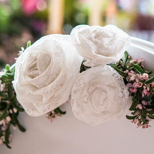Decorative Rolled Fabric Lace Flowers - Small White (Pack of 12)-Ceremony Decorations-JadeMoghul Inc.