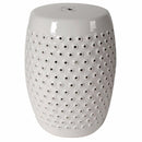 decorative Stool With Splendid Pattern-Accent and Garden Stools-White-CERAMIC-JadeMoghul Inc.