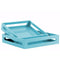 Wood Square Serving Tray with Cutout Handles Set of 2 - Blue - Benzara