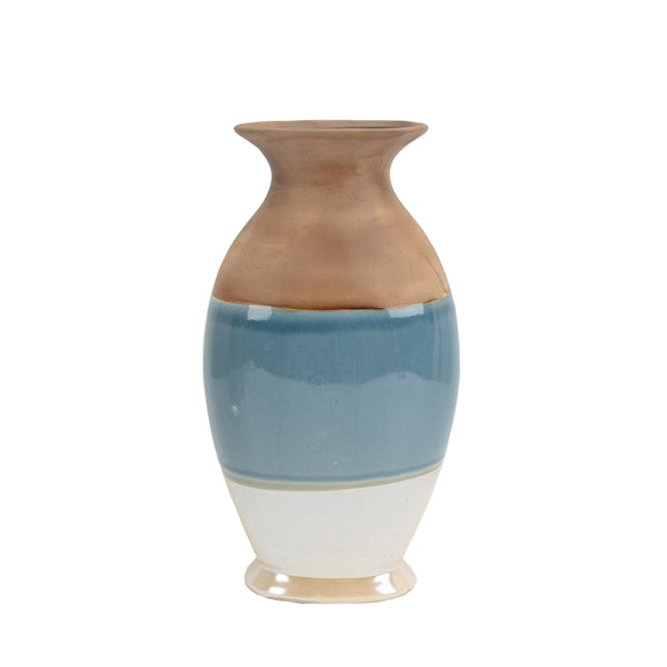 Decorative Urn Shape Ceramic Vase with Flared Opening and Bottom Rim, Multicolor-Vases-Multicolor-Ceramic-JadeMoghul Inc.
