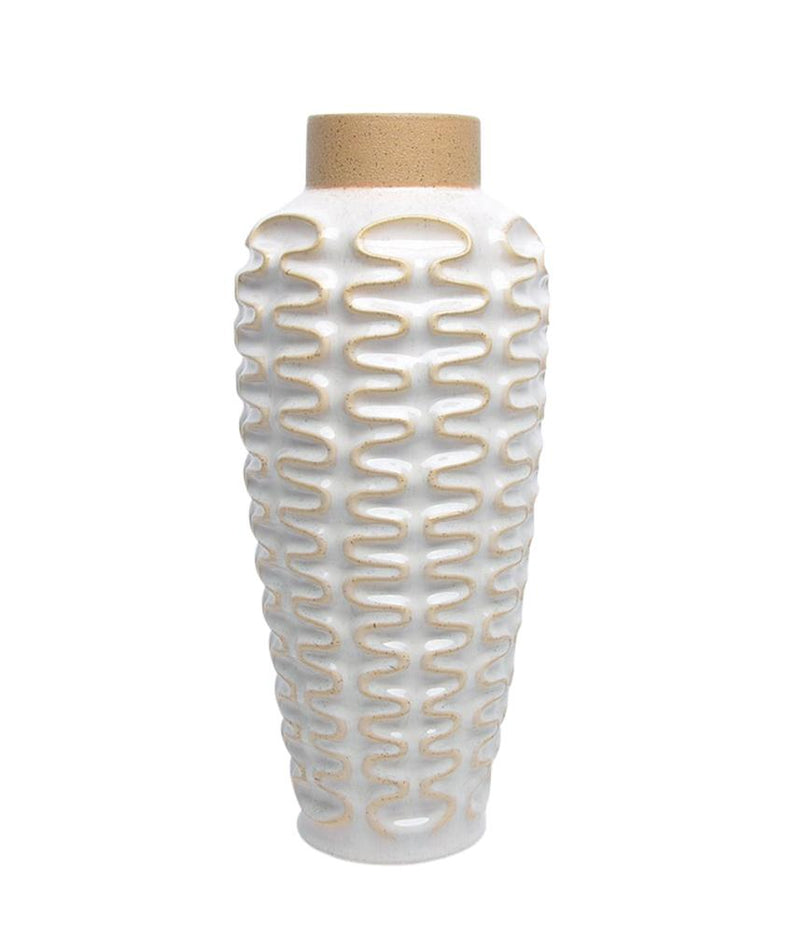 decorative Wavy Patterned Ceramic Vase, White-Vases-White-Ceramic-JadeMoghul Inc.