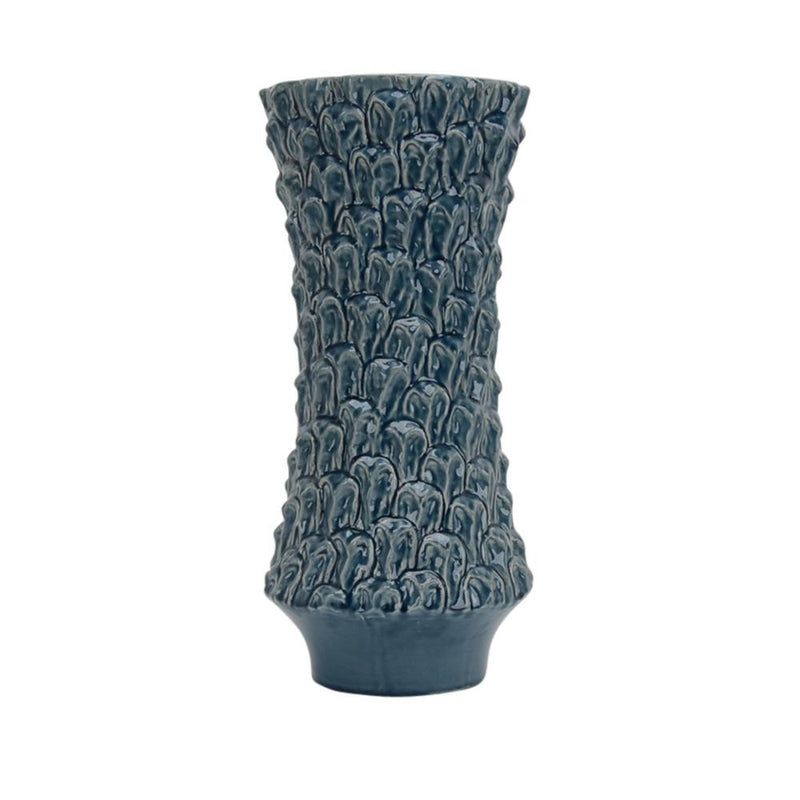 decoratively Engraved Ceramic Vase, Blue-Vases-Blue-Ceramic-JadeMoghul Inc.
