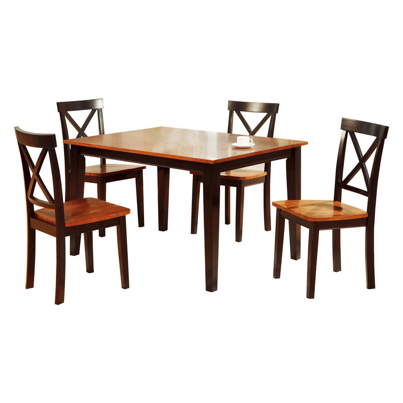 Decorous Rubber Wood 5 Pieces Dining Set In 2 Tone Brown-Dining Tables-Brown-RUBBER WOOD +PARTICLE BOARD+RUBBER WOOD VENEER-JadeMoghul Inc.