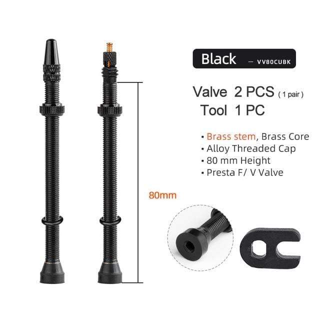 Deemount 2PCS 40/60/80/MM Brass or Alloy Stem Bicycle F/V Presta Tubeless Tire Valve Road Bike MTB Nipple W/Tool Alloy Valve Cap AExp