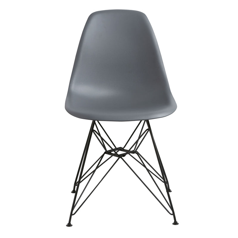 Deep Back Plastic Chair with Metal Eiffel Style Legs, Gray and Black-Accent Chairs-Gray and Black-Plastic and Metal-JadeMoghul Inc.