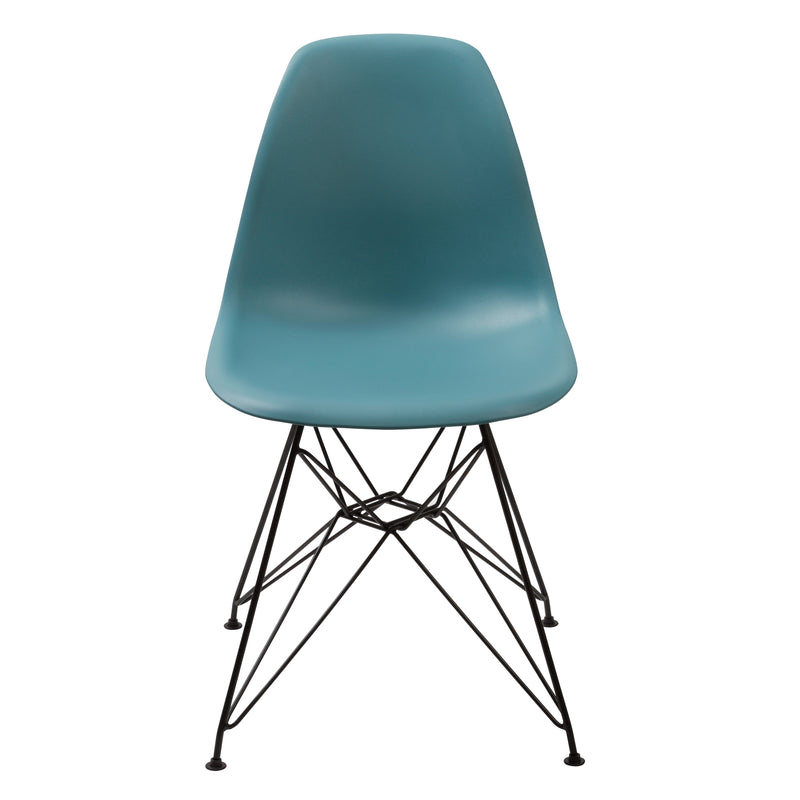 Deep Back Plastic Chair with Metal Eiffel Style Legs, Ocean Blue and Black-Accent Chairs-Blue and Black-Plastic and Metal-JadeMoghul Inc.