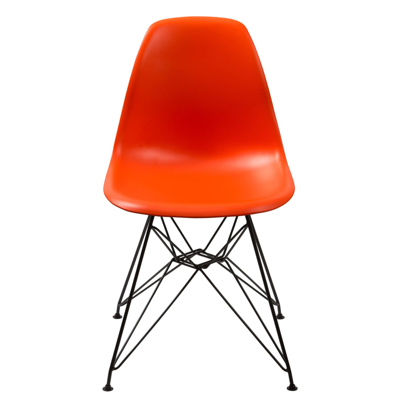Deep Back Plastic Chair with Metal Eiffel Style Legs, Orange and Black-Accent Chairs-Orange and Black-Plastic and Metal-JadeMoghul Inc.