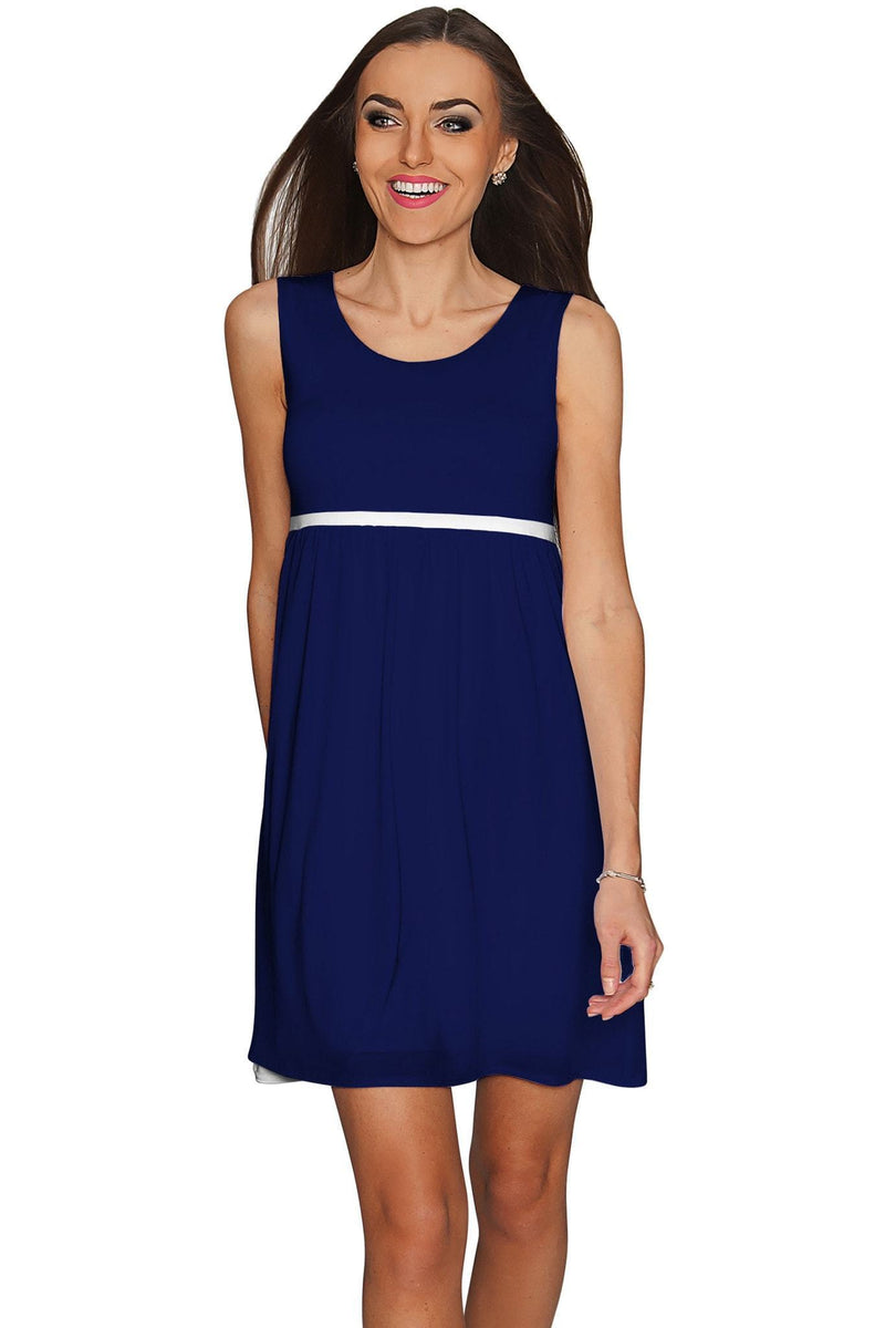 Deep Sea Sanibel Navy Empire Waist Mini Dress - Women-Solid-XS-Blue-JadeMoghul Inc.
