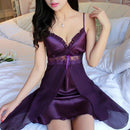 Deep V Neck Women Satin Nightgown Sexy Lace Sleepwear Strap Spaghetti Ladies Silk Nightwear Sleep Wear Night Gown Lingerie Dress-1-L-JadeMoghul Inc.