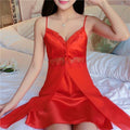 Deep V Neck Women Satin Nightgown Sexy Lace Sleepwear Strap Spaghetti Ladies Silk Nightwear Sleep Wear Night Gown Lingerie Dress-2-L-JadeMoghul Inc.