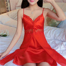 Deep V Neck Women Satin Nightgown Sexy Lace Sleepwear Strap Spaghetti Ladies Silk Nightwear Sleep Wear Night Gown Lingerie Dress-2-L-JadeMoghul Inc.