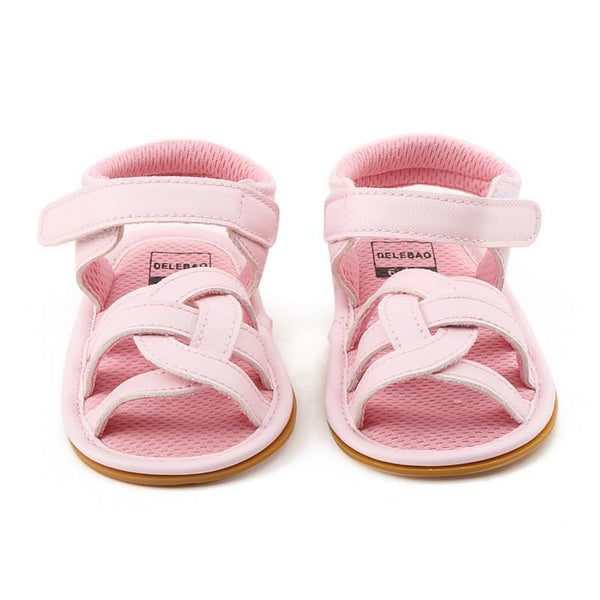 Delebao 2017 Summer New Design Baby Gilr Sandal Solid Pink Cross Striped Hook & Loop Rubber Sole Baby Shoes For 0-18 Months-0-6 Months-JadeMoghul Inc.