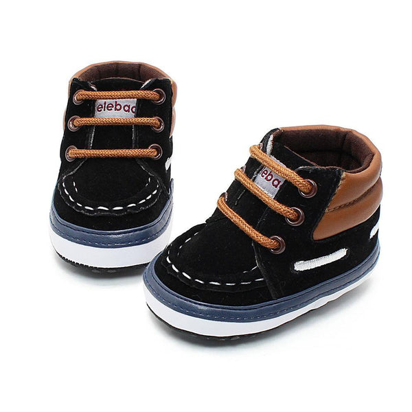 Delebao Autumn Spring Frosted Texture Soft Bottom Toddler Shoes By Hand Baby Shoes Cotton Shoes Keep Warm Lace Up First Walkers-Black-1-JadeMoghul Inc.