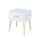 Denvor Square End Table with Drawers, White & Gold-Side Tables and End Tables-White & Gold-Metal Wood-JadeMoghul Inc.