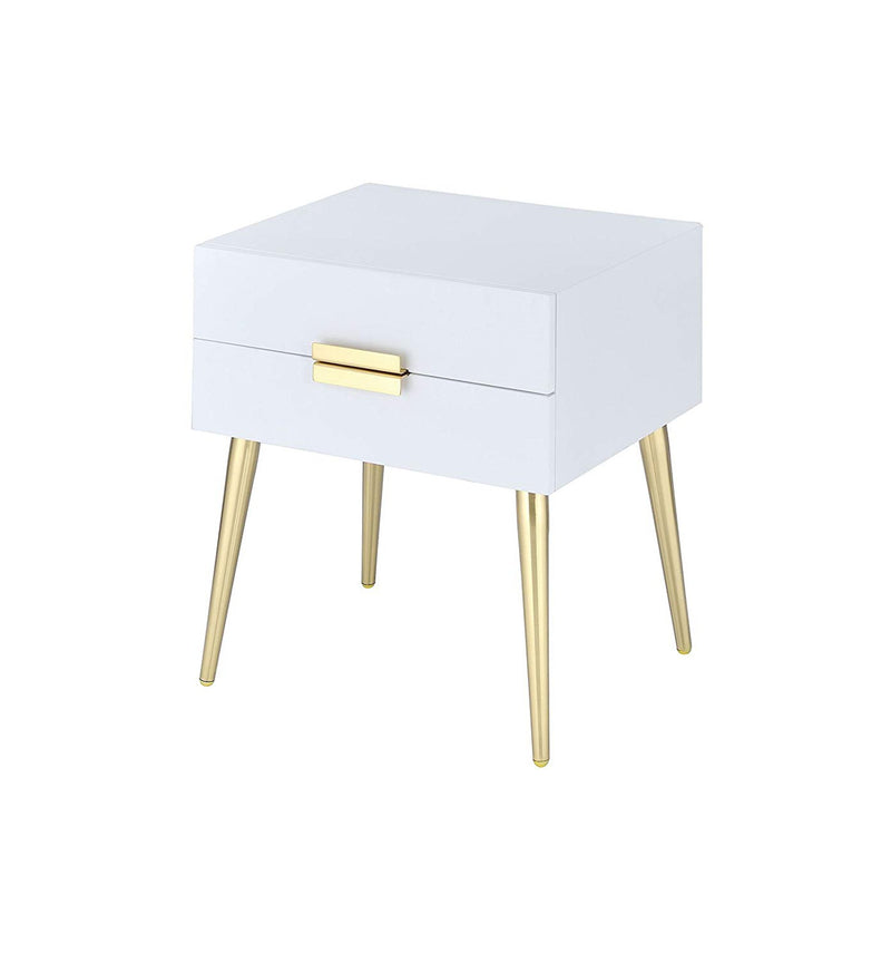 Denvor Square End Table with Drawers, White & Gold-Side Tables and End Tables-White & Gold-Metal Wood-JadeMoghul Inc.
