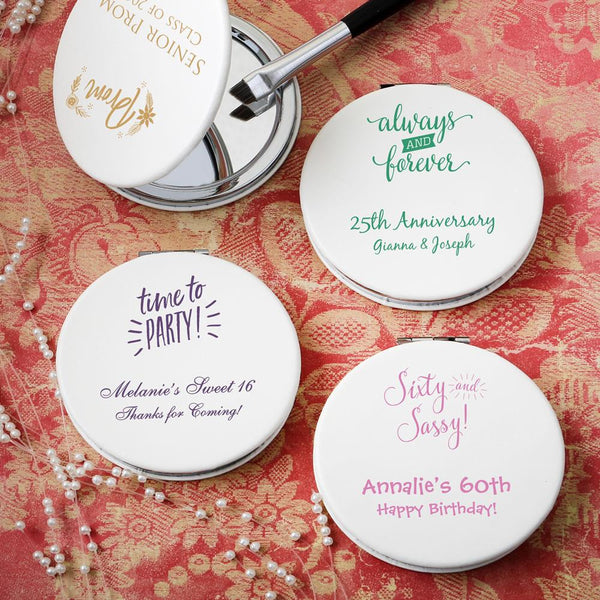 Design your own collection personalized screen printed white leatherette hinged mirror-Favors By Type-JadeMoghul Inc.