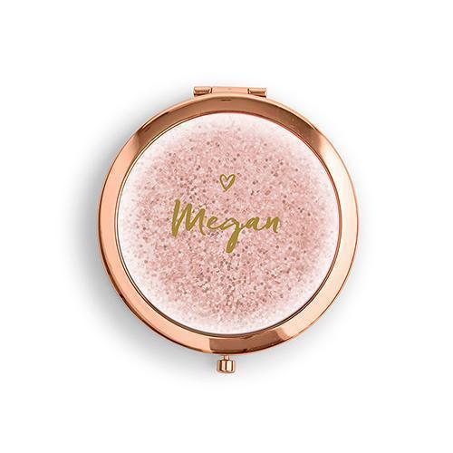 Designer Compact Mirror - Glitter Heart Print Rose Gold Vintage Pink (Pack of 1)-Personalized Gifts for Women-Vintage Pink-JadeMoghul Inc.