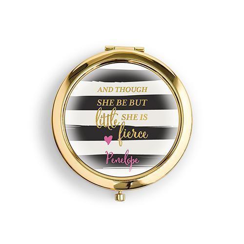 Designer Compact Mirror - Little But Fierce Print Rose Gold Gold (Pack of 1)-Personalized Gifts for Women-Gold-JadeMoghul Inc.