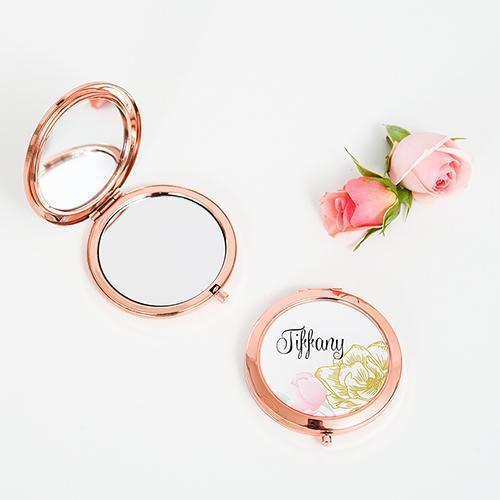 Designer Compact Mirror - Modern Floral Print Rose Gold (Pack of 1)-Personalized Gifts for Women-JadeMoghul Inc.