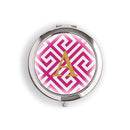 Designer Compact Mirror - Monogram on Greek Key Print Silver Gold (Pack of 1)-Personalized Gifts for Women-Aqua Blue-JadeMoghul Inc.