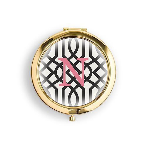 Designer Compact Mirror - Monogram on Trellis Print Silver Gold (Pack of 1)-Personalized Gifts for Women-Teal Breeze-JadeMoghul Inc.